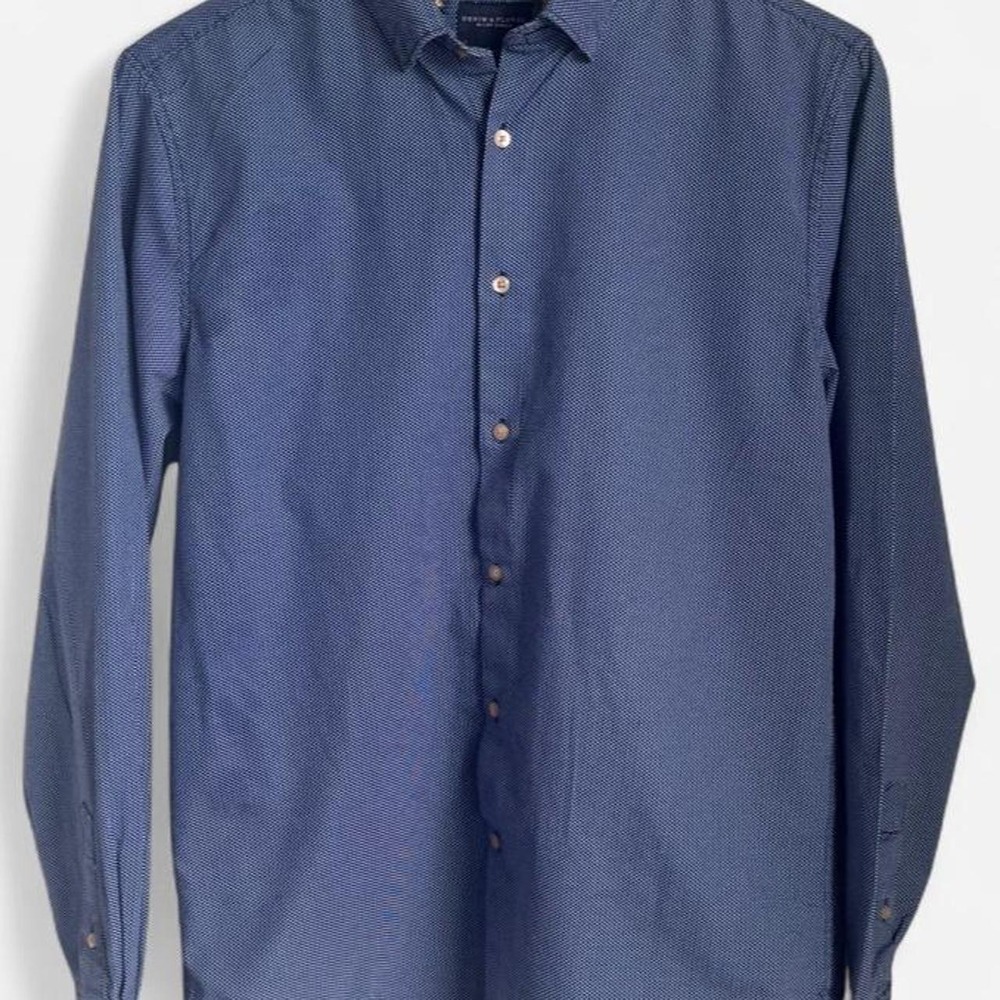 👔 Denim & Flower Micro-Dot Button Down Shirt